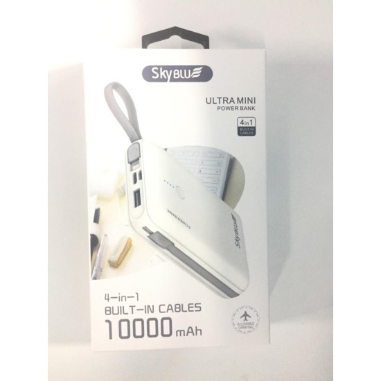 POWER BANK SKYBLUE ULTRA MINI 4 IN 1 BUIT-IN CABLES 10000MAH WHITE POWER BANK SKYBLUE ULTRA MINI 4 IN 1 BUIT-IN CABLES 10000MAH WHITE